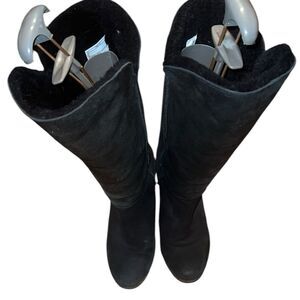 Ugg Wedge Black Leather Tall Boots Size 8